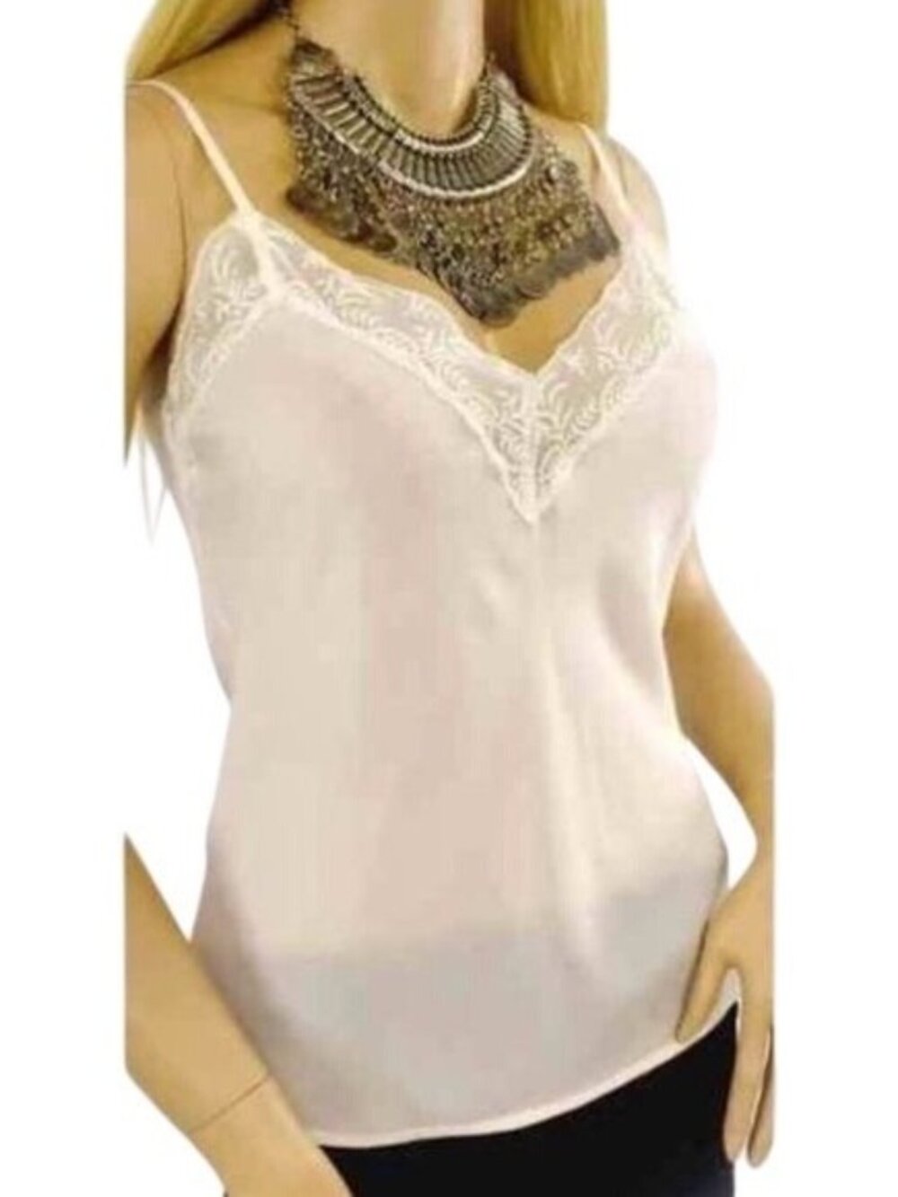 Urban Outfitters Pale Pink Silk Lace Trim Camisole Top | Mid 2010s Romantic Boho - Picture 11 of 16